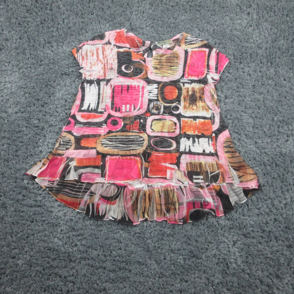 Impulse California Top Womens Medium Abstract Ruffle Hem Art Shirt Blouse